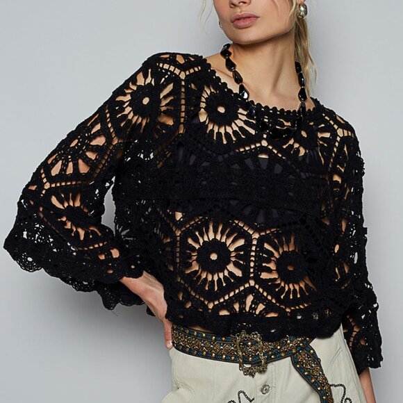 NWOT POL One Size Elegant Black Crochet Sweater - Picture 3 of 7